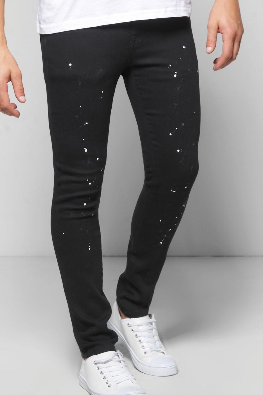 Black Skinny Fit Paint Splattered Jeans image number 1