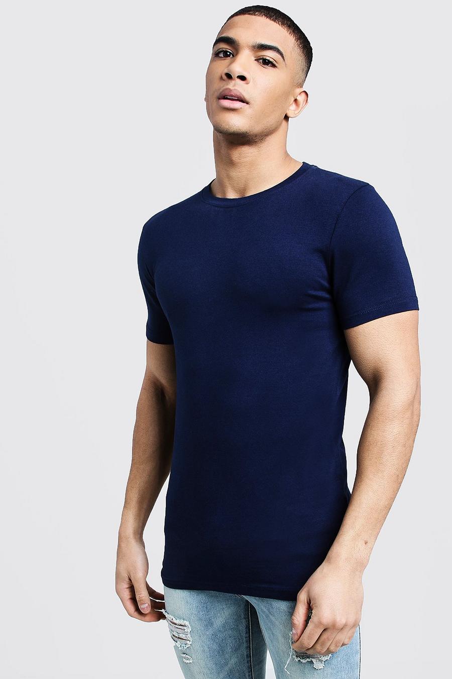 Marineblauw Muscle Fit T-Shirt Met Crewneck image number 1