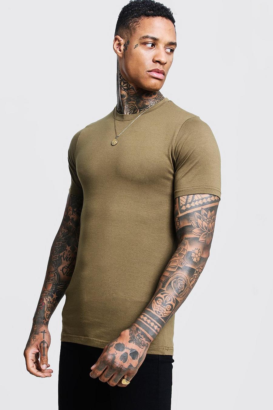 Olive Muscle Fit Crew Neck T Shirt image number 1