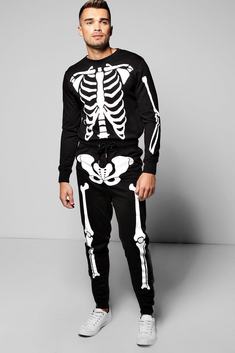 Black Halloween Skeleton Print Tracksuit image number 1