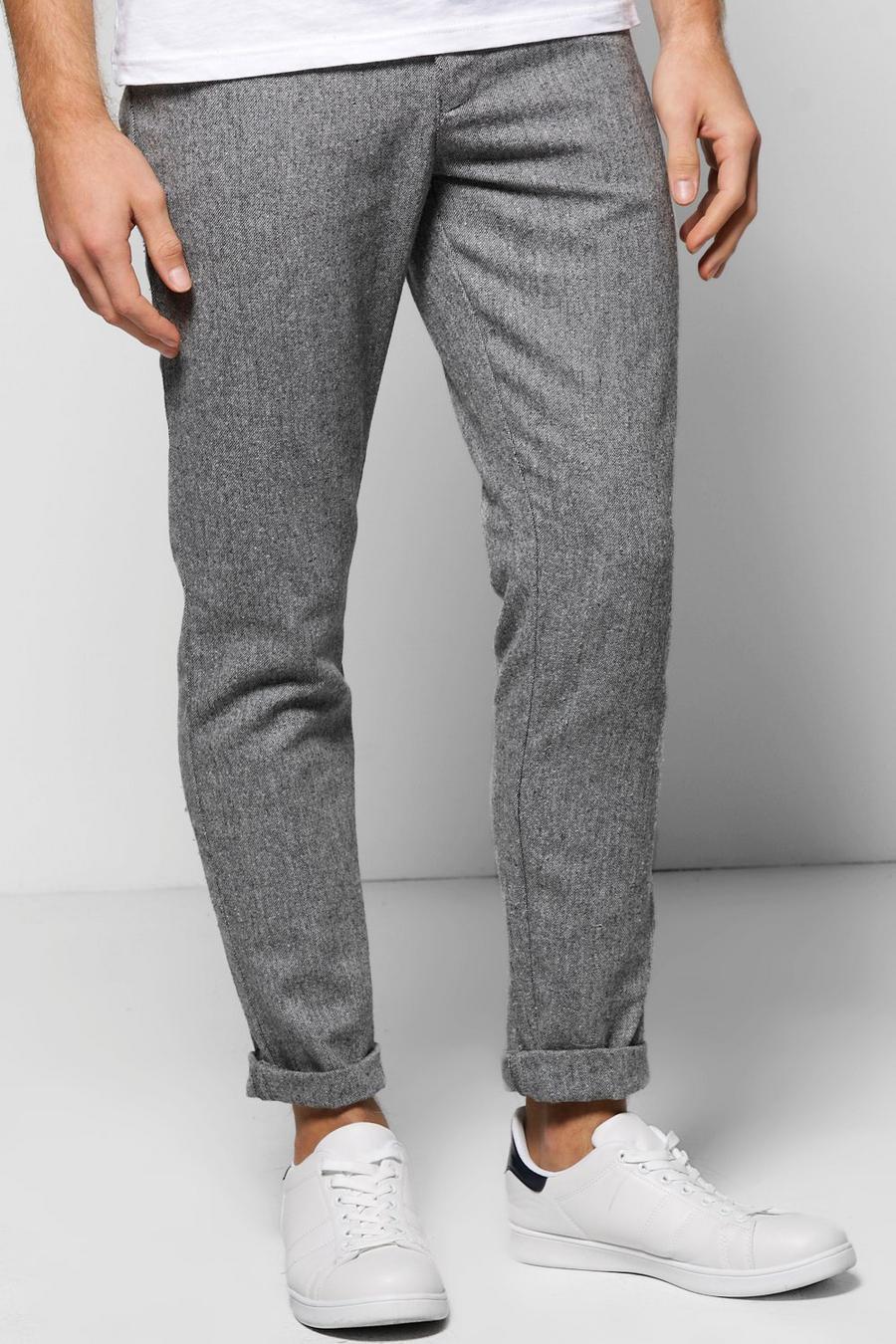 Grey Skinny Fit Tweed Trousers image number 1