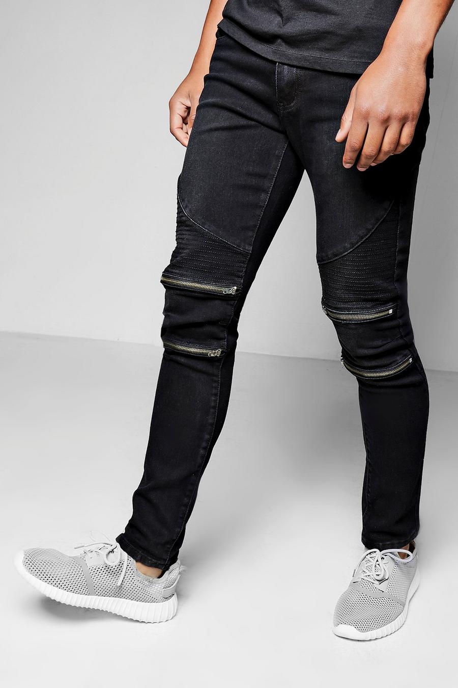 Charcoal Skinny Fit Zip Knee Biker Jeans image number 1