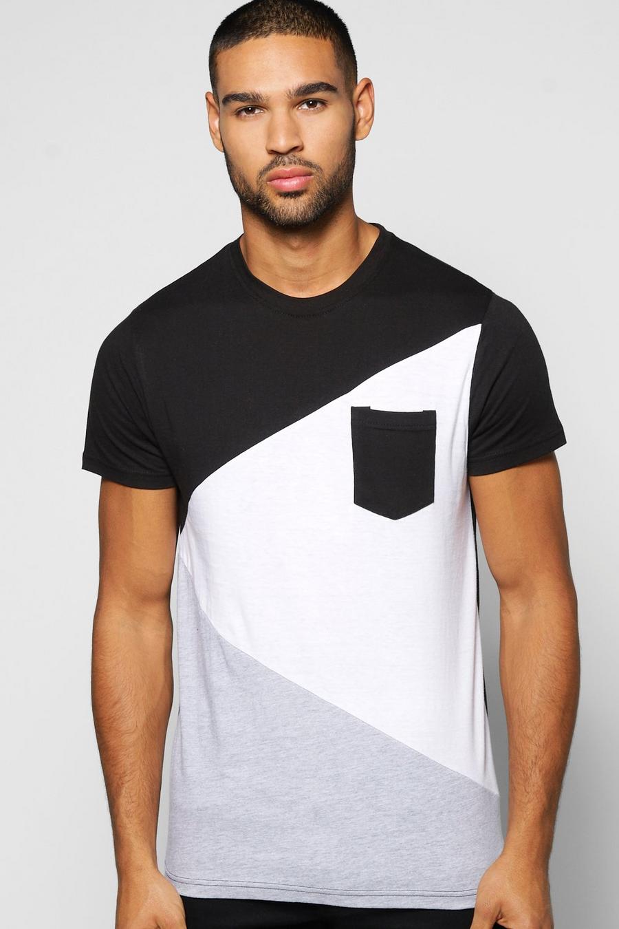Black Spliced Colour Block T Shirt image number 1