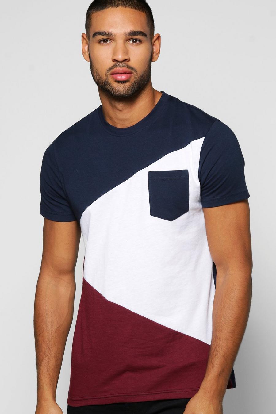 Navy Spliced Colour Block T Shirt image number 1