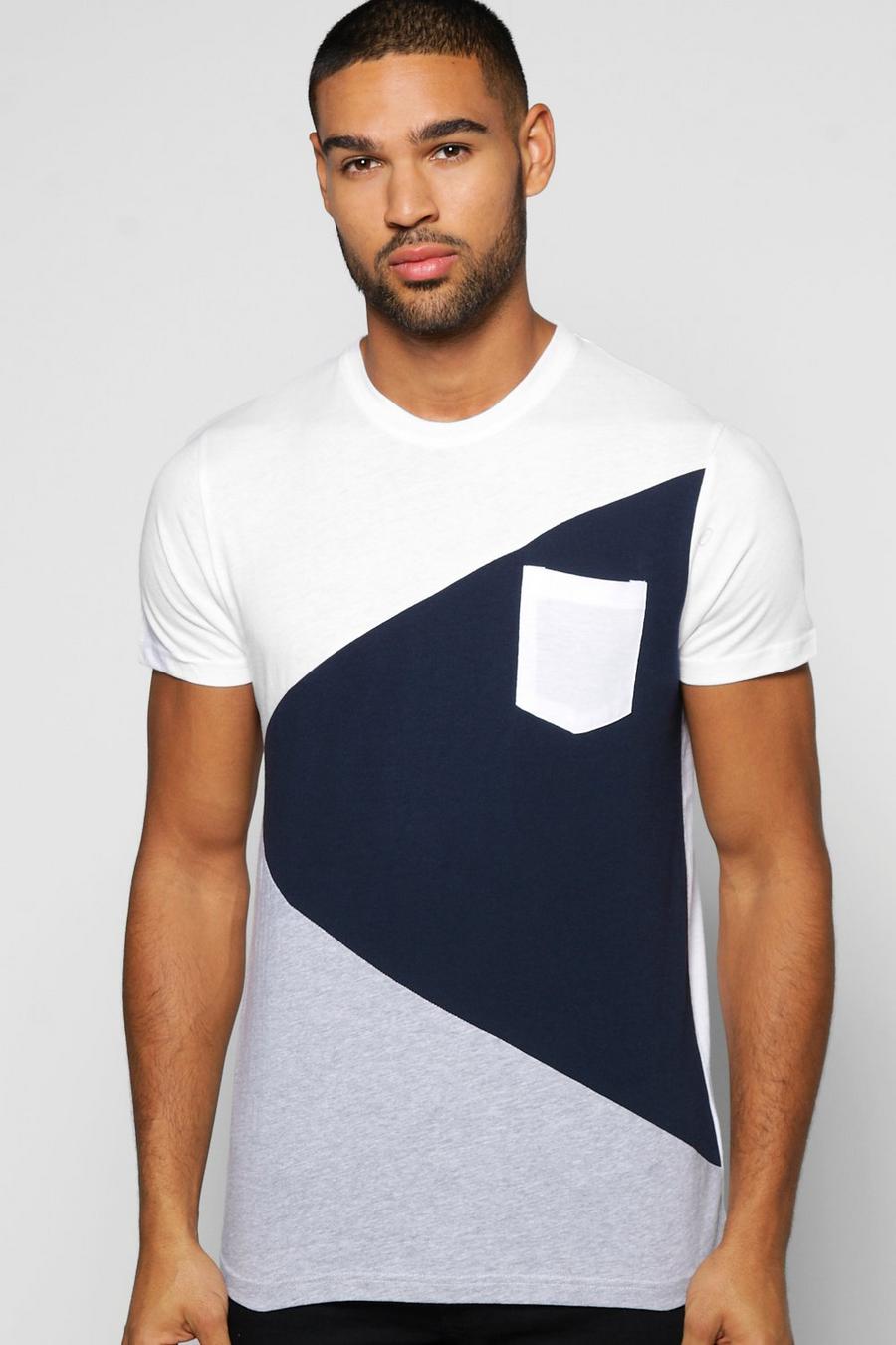 White Spliced Colour Block T Shirt image number 1
