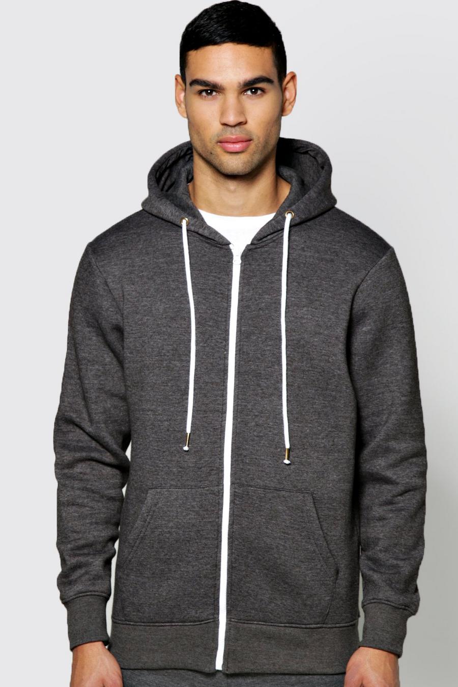 Charcoal Lightweight Basic Zip Through Hoodie image number 1