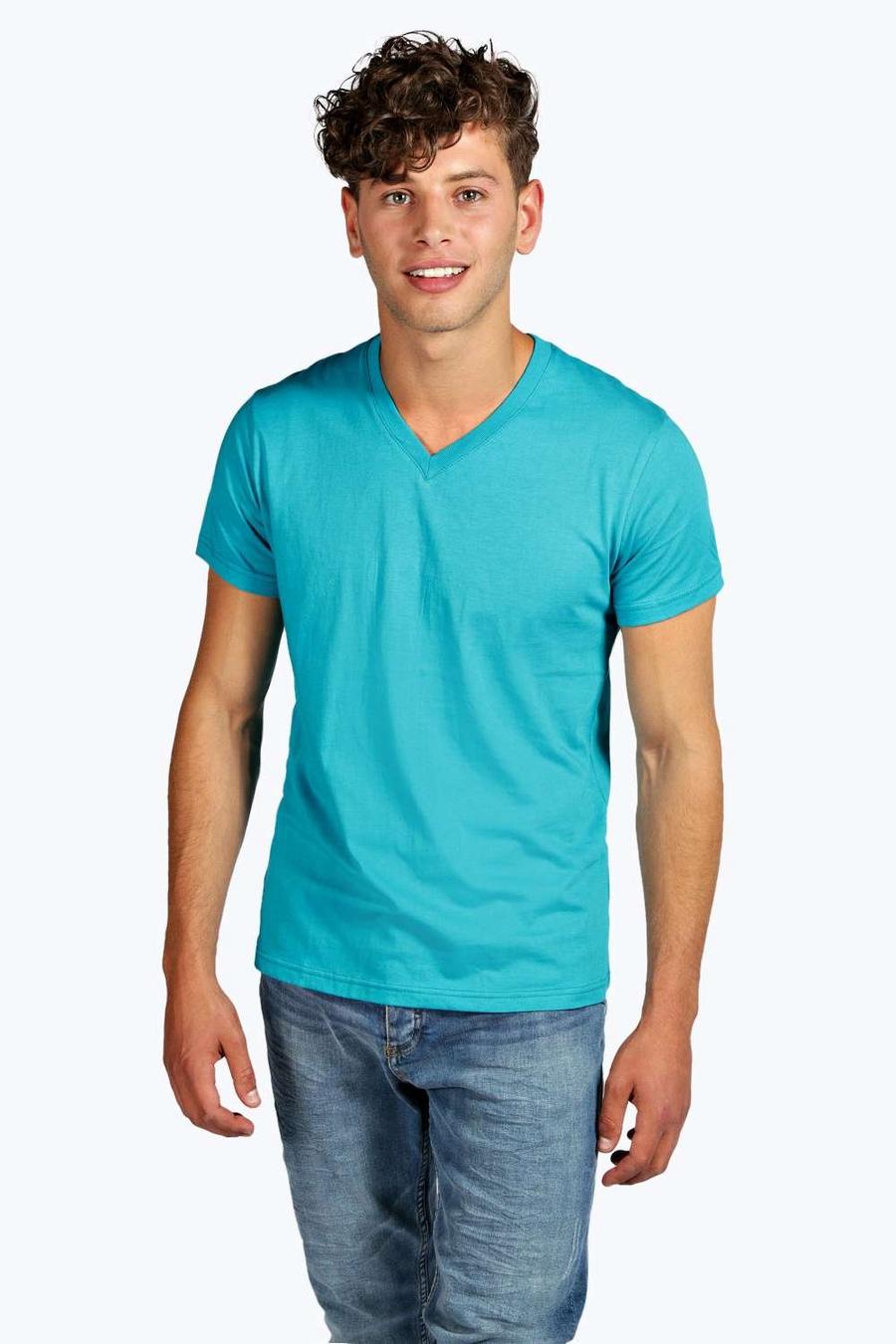 T-shirt basique col en v, Bleu-vert image number 1