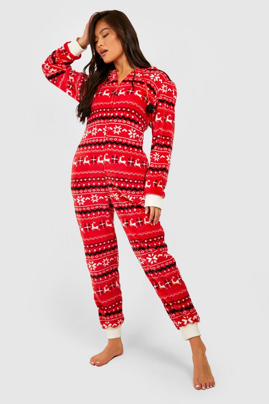 Pijama navideño enterizo con grecas de forro polar, Red