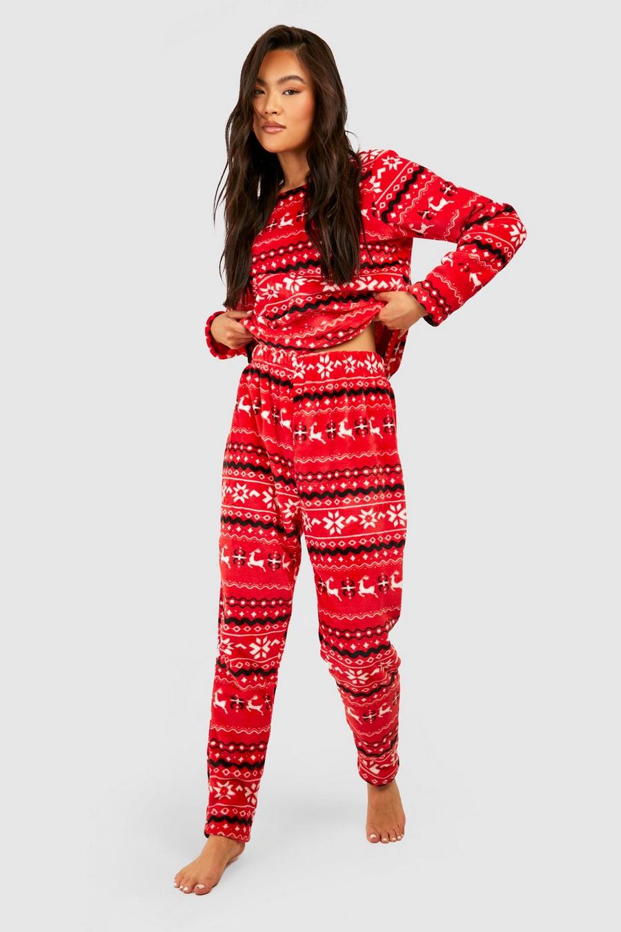 Red Christmas Fairisle Fleece Sweater & Pants Set