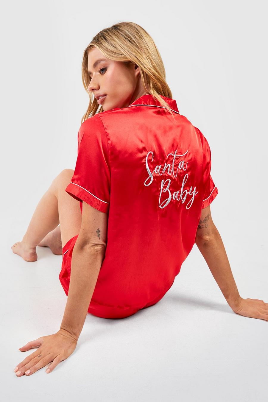 Set pigiama corto con scritta Santa Baby, Red