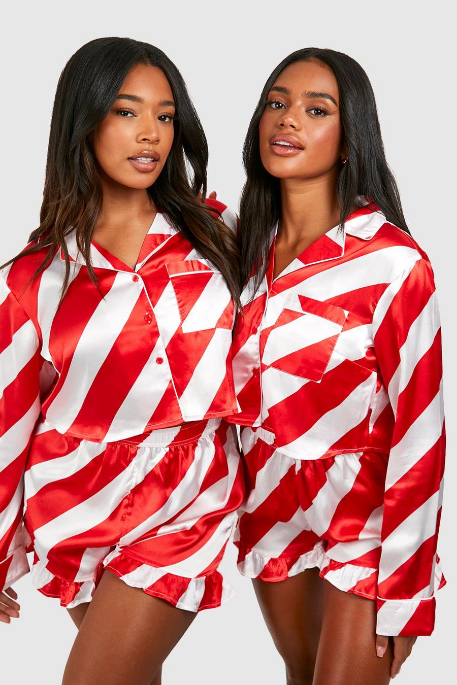 Weihnachts Pyjama Shorts-Set mit Streifen, Rot