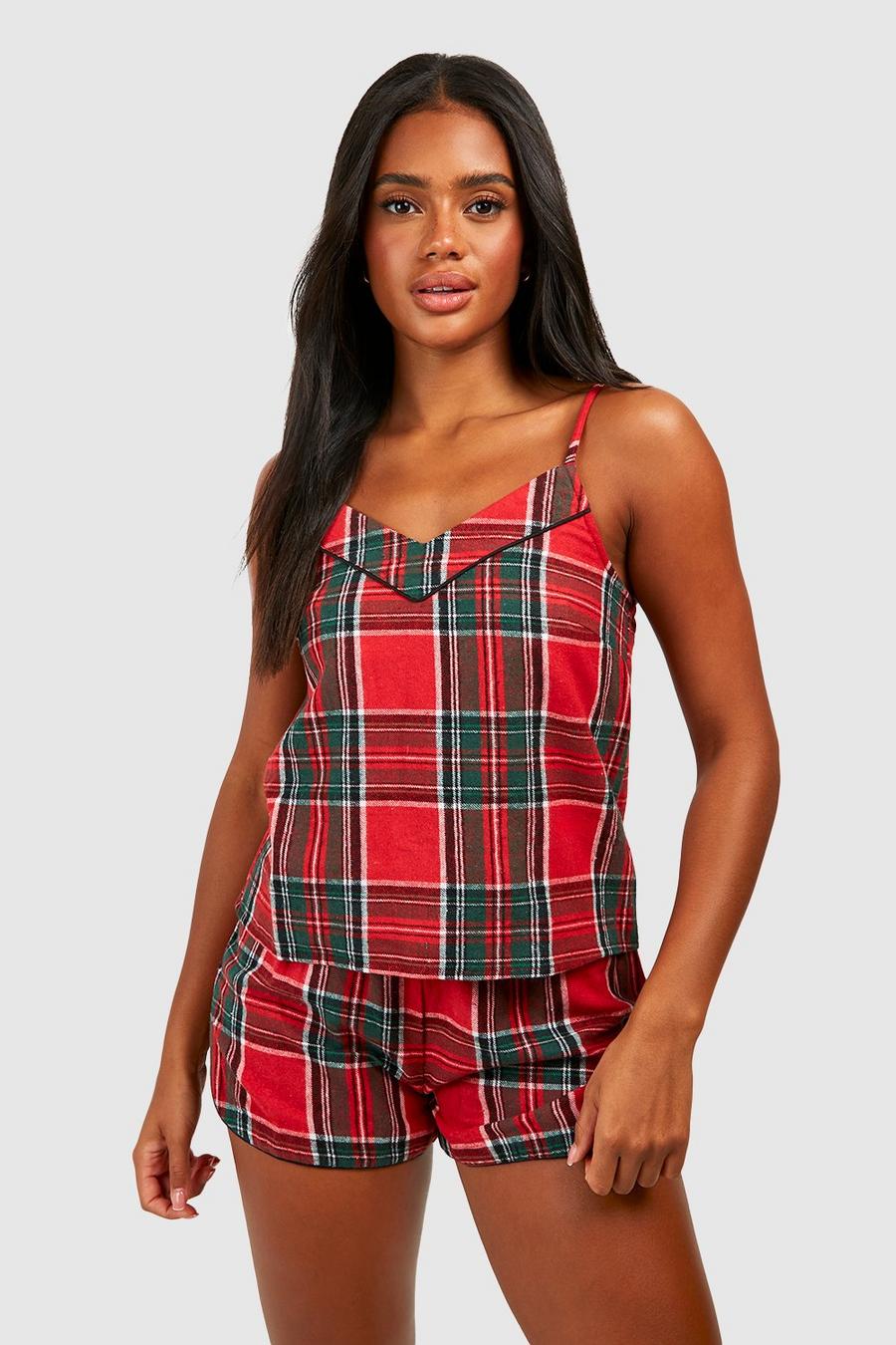 Camisola de pijama navideña de franela con estampado de cuadros - pieza intercambiable, Rojo
