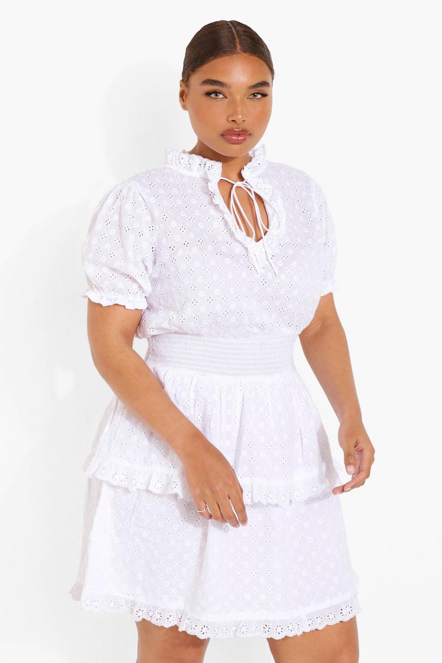 White Plus Broderie Ruffle Tiered Sundress