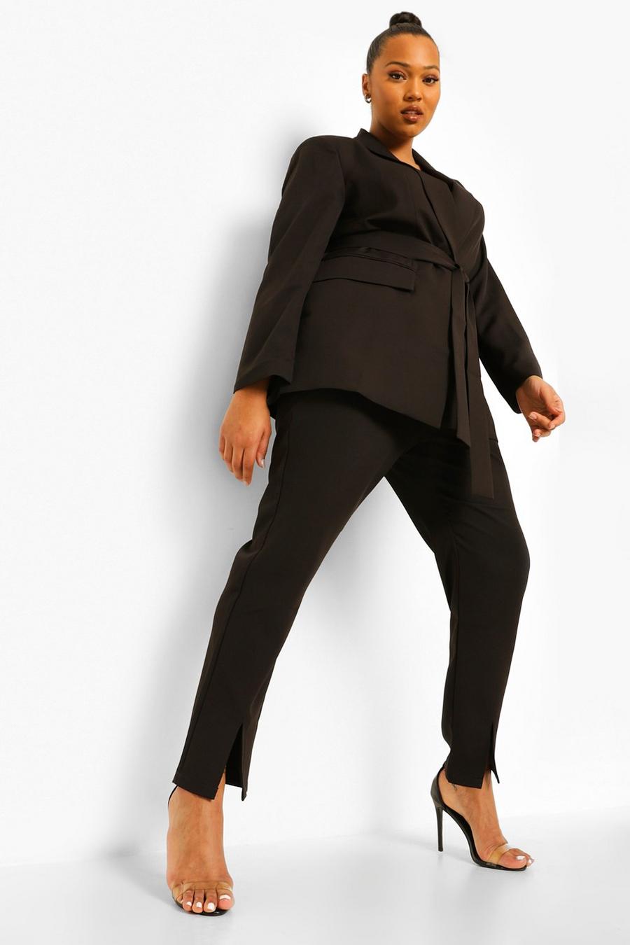 Pantalón Plus de traje de ocasión con abertura en el bajo, Negro