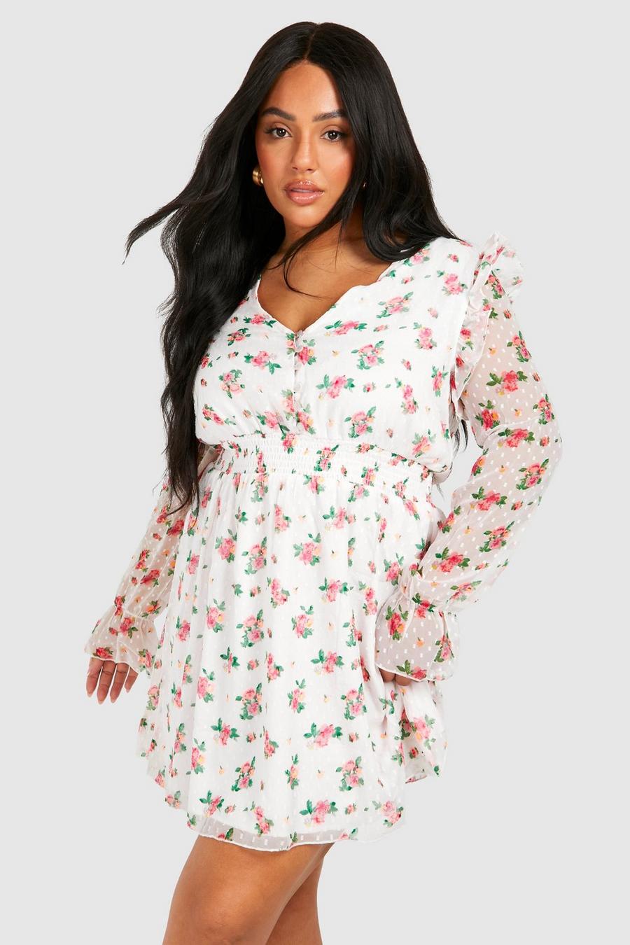 Grande taille - Robe patineuse à fleurs, White