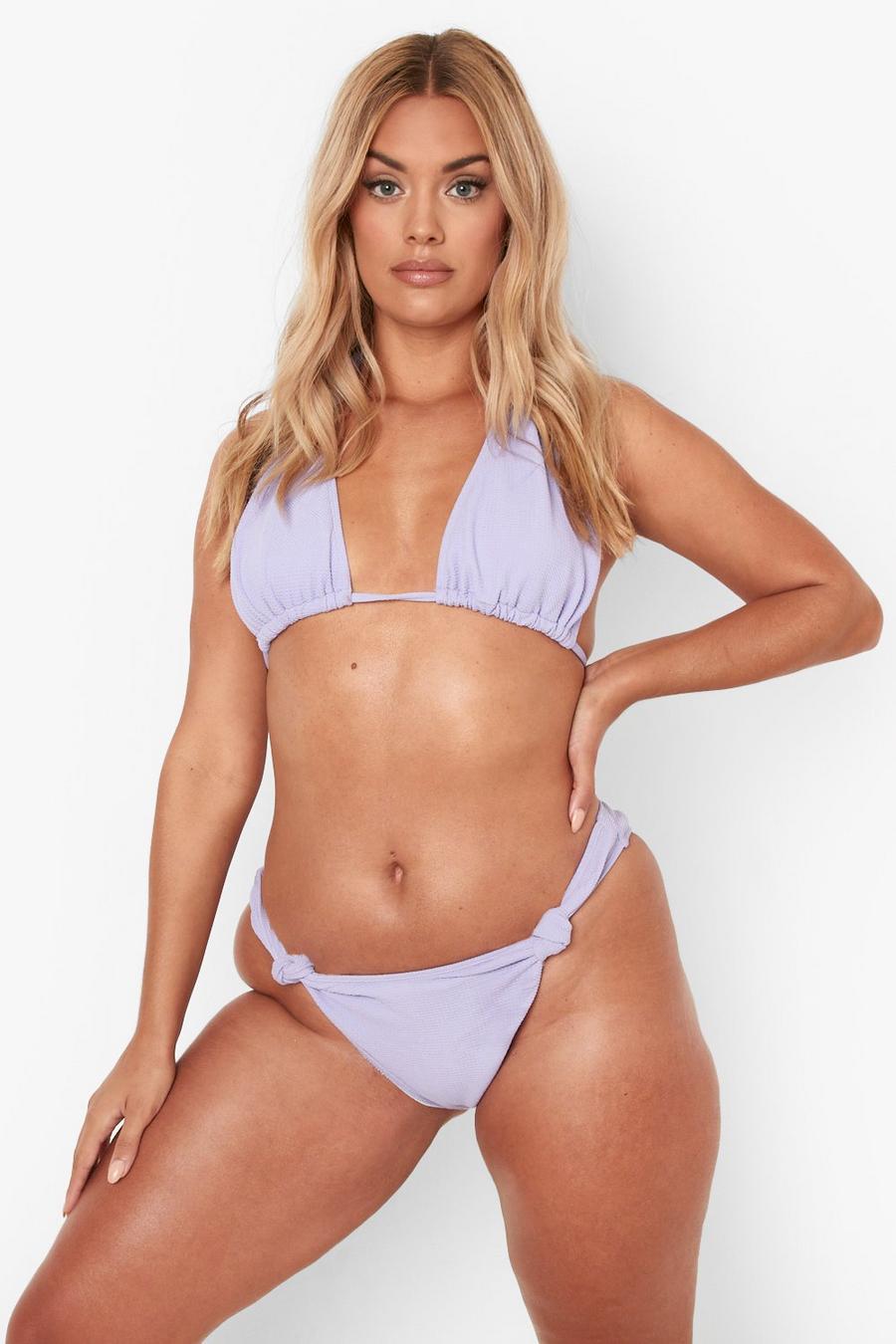 Set bikini Plus Size con nodi e trama in rilievo, Lilac
