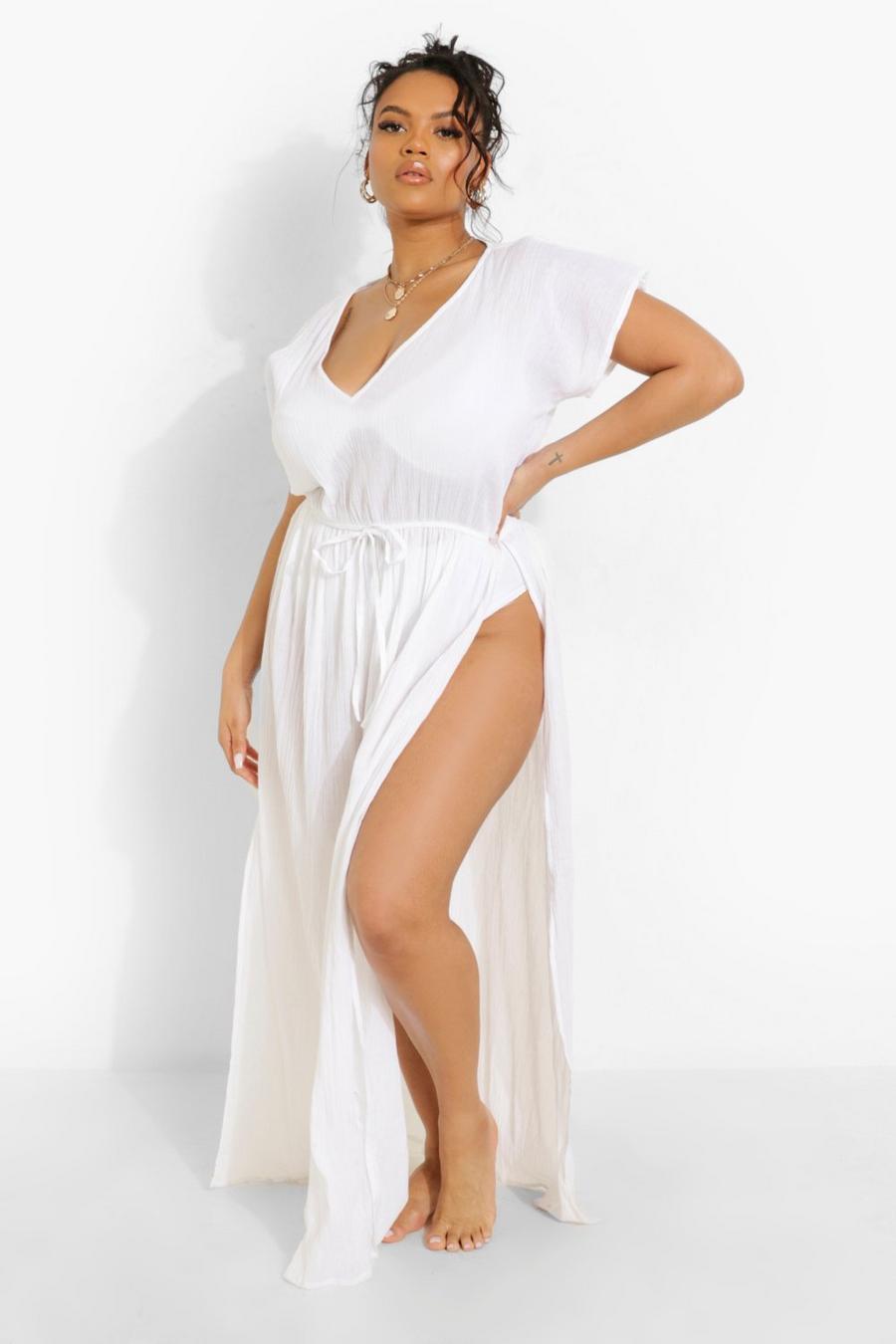 White Plus Cheesecloth Beach Kaftan