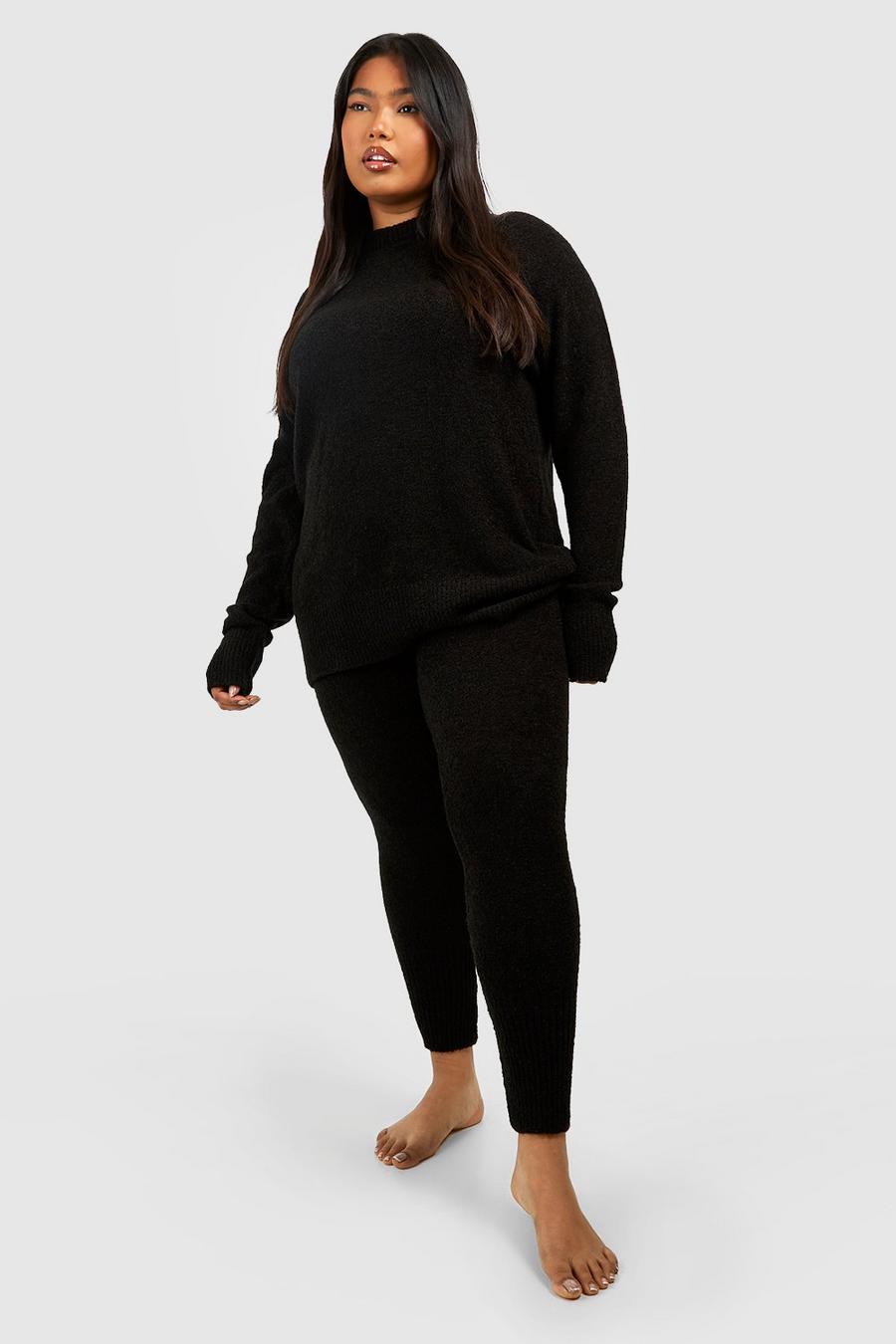 Black Plus Knitted Crew Neck Sweater Loungewear Set image number 1