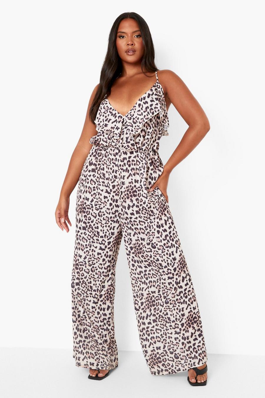 Culottes-Jumpsuit mit Rüschen und Leopardenmuster, Plus Size image number 1
