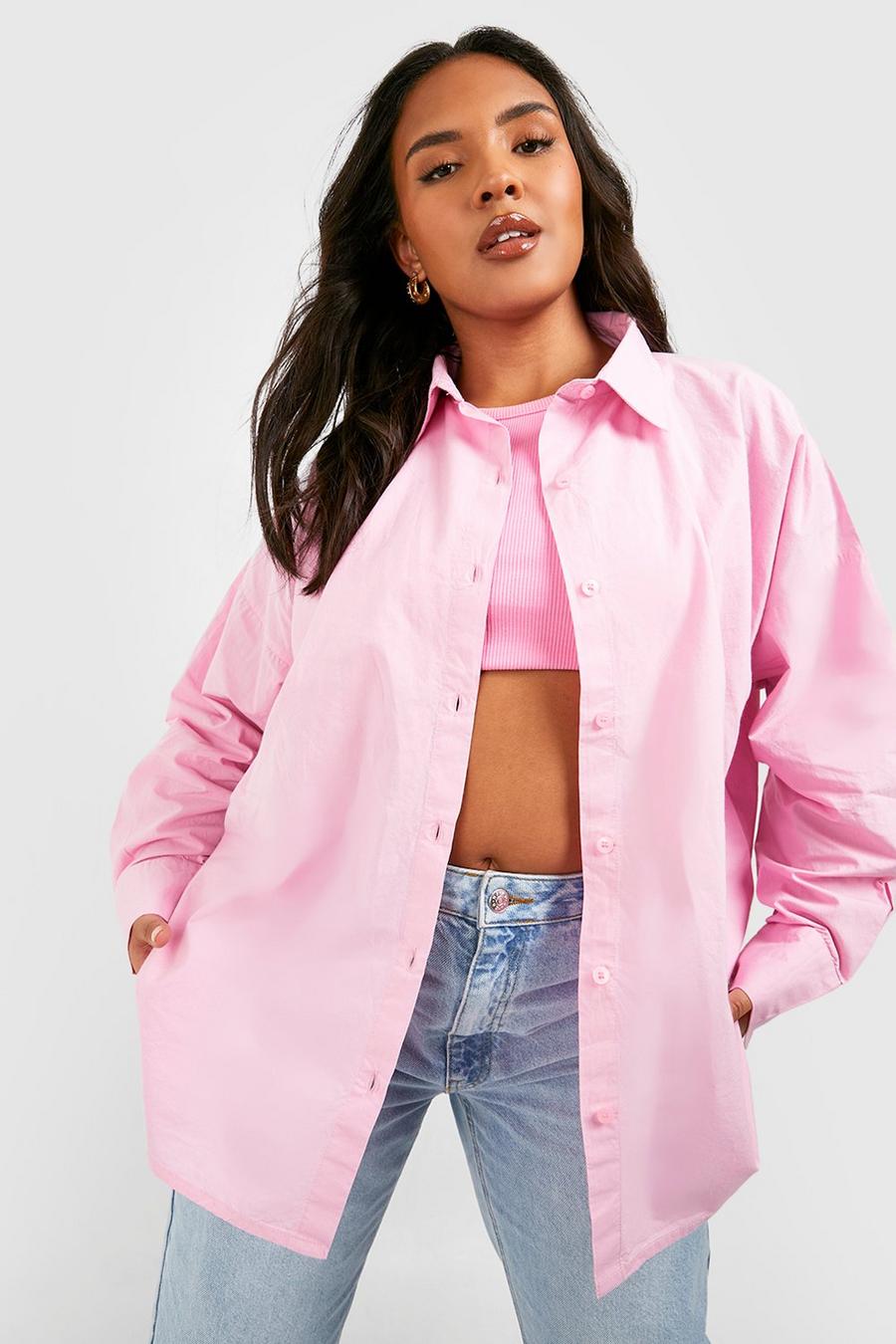Camisa Plus oversize de popelina, Baby pink