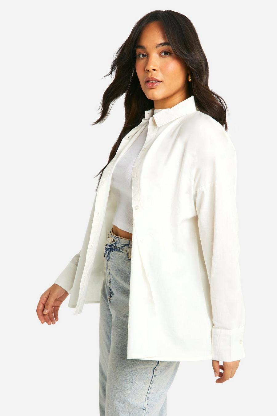Camicia Plus Size oversize in popeline, Bianco
