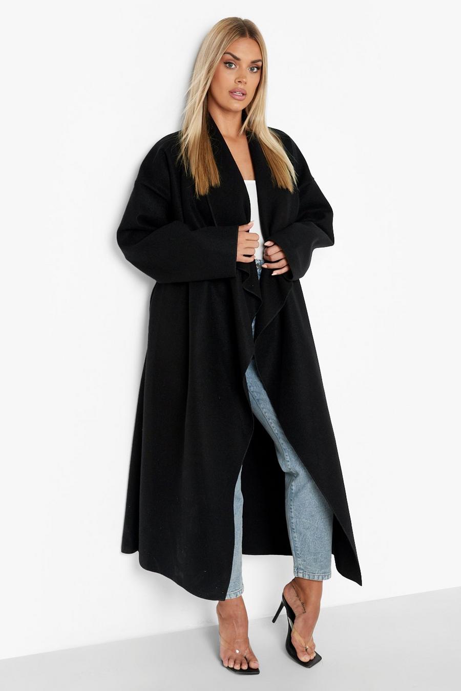 Cappotto Plus Size super oversize effetto lana a cascata, Black image number 1