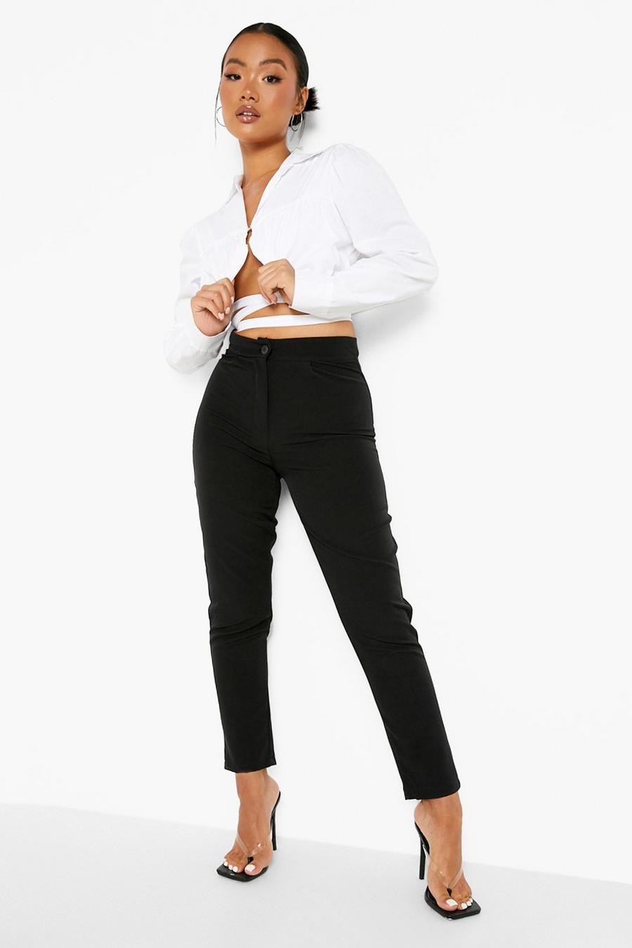 Black Petite Button Tailored Trouser