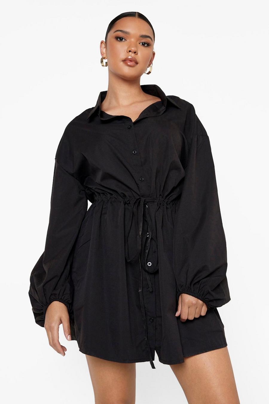 Grande taille - Robe chemise à manches oversize, Black
