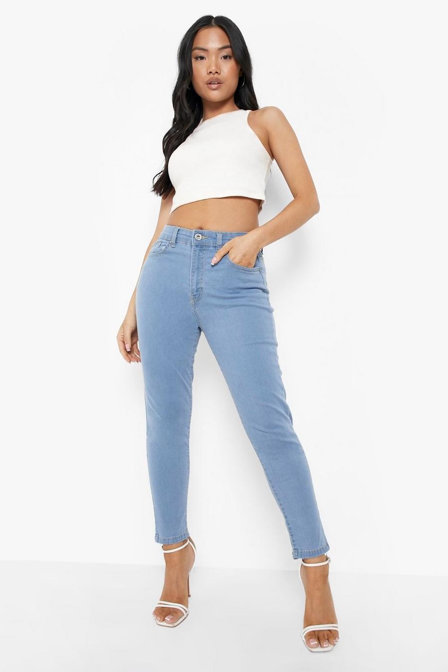 Mid blue Petite Högmidjade skinny jeans (26”)