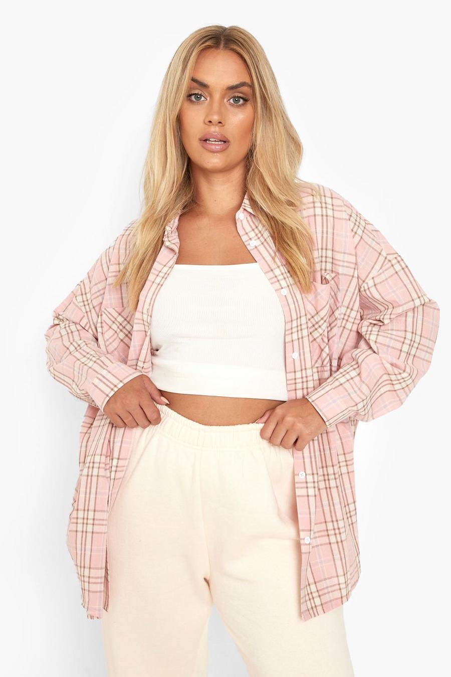 Camicia Plus Size oversize a quadri, Pink