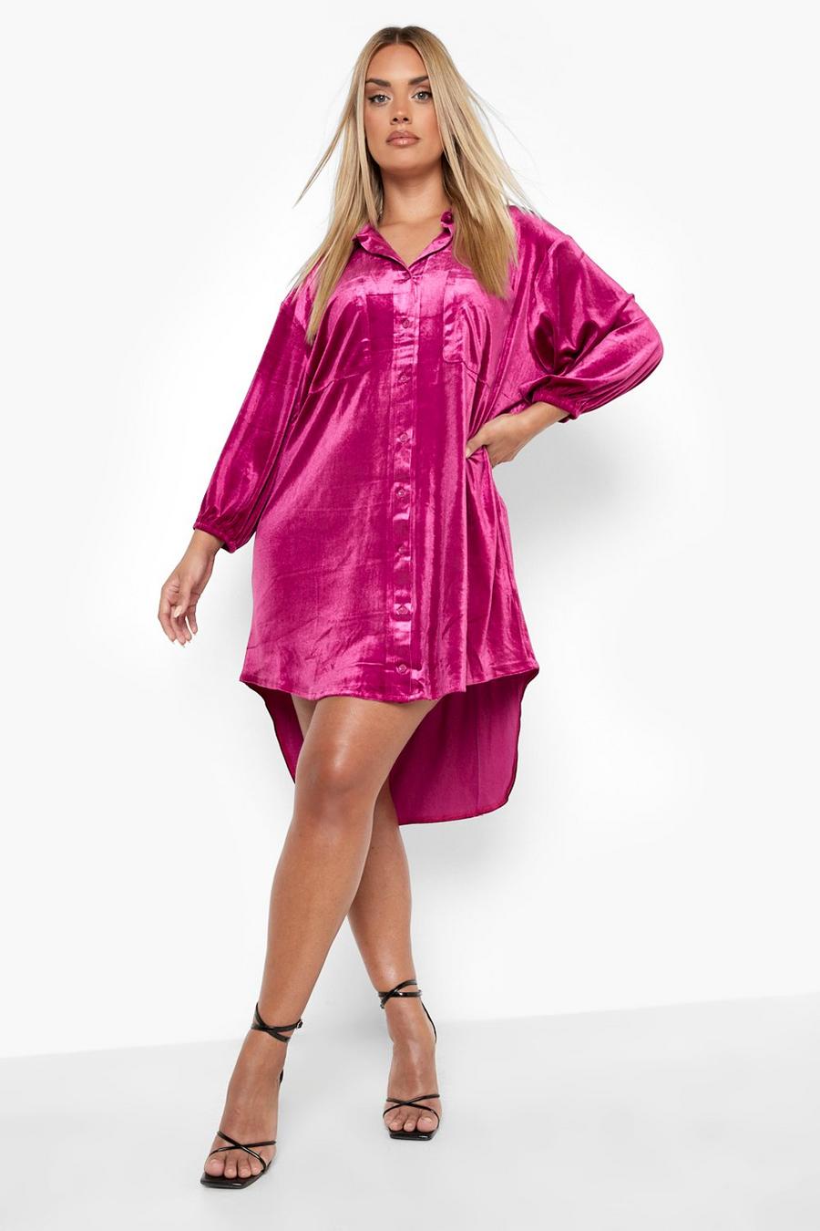 Berry Plus Velvet Oversized Shirt Dress image number 1
