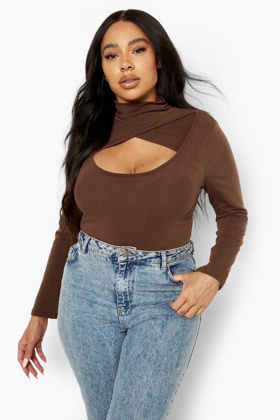 Chocolate Plus Cut Out Long Sleeve Top