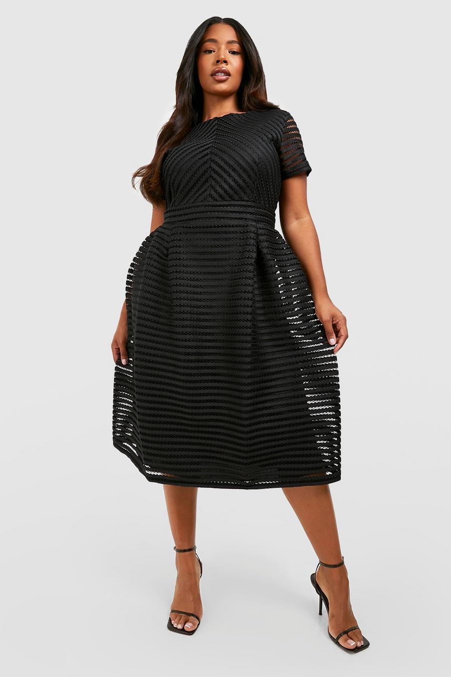 Grande taille - Robe mi-longue ample texturée, Black