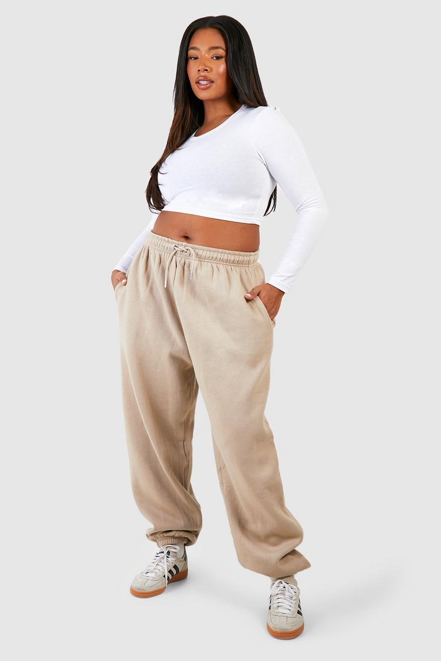 Pantaloni tuta Plus Size Basic oversize, Stone