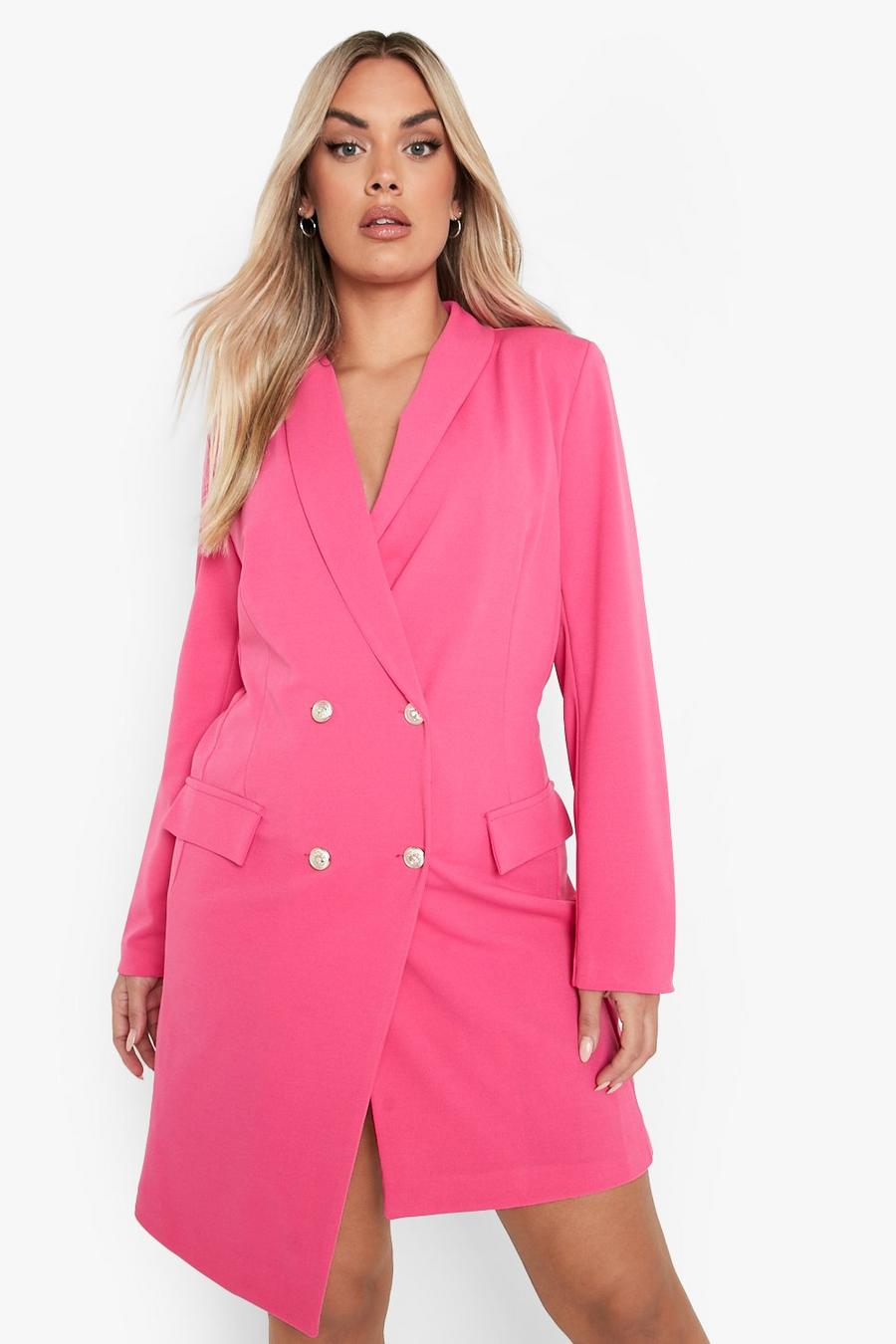 Vestito Blazer Plus Size con fondo asimmetrico, Hot pink