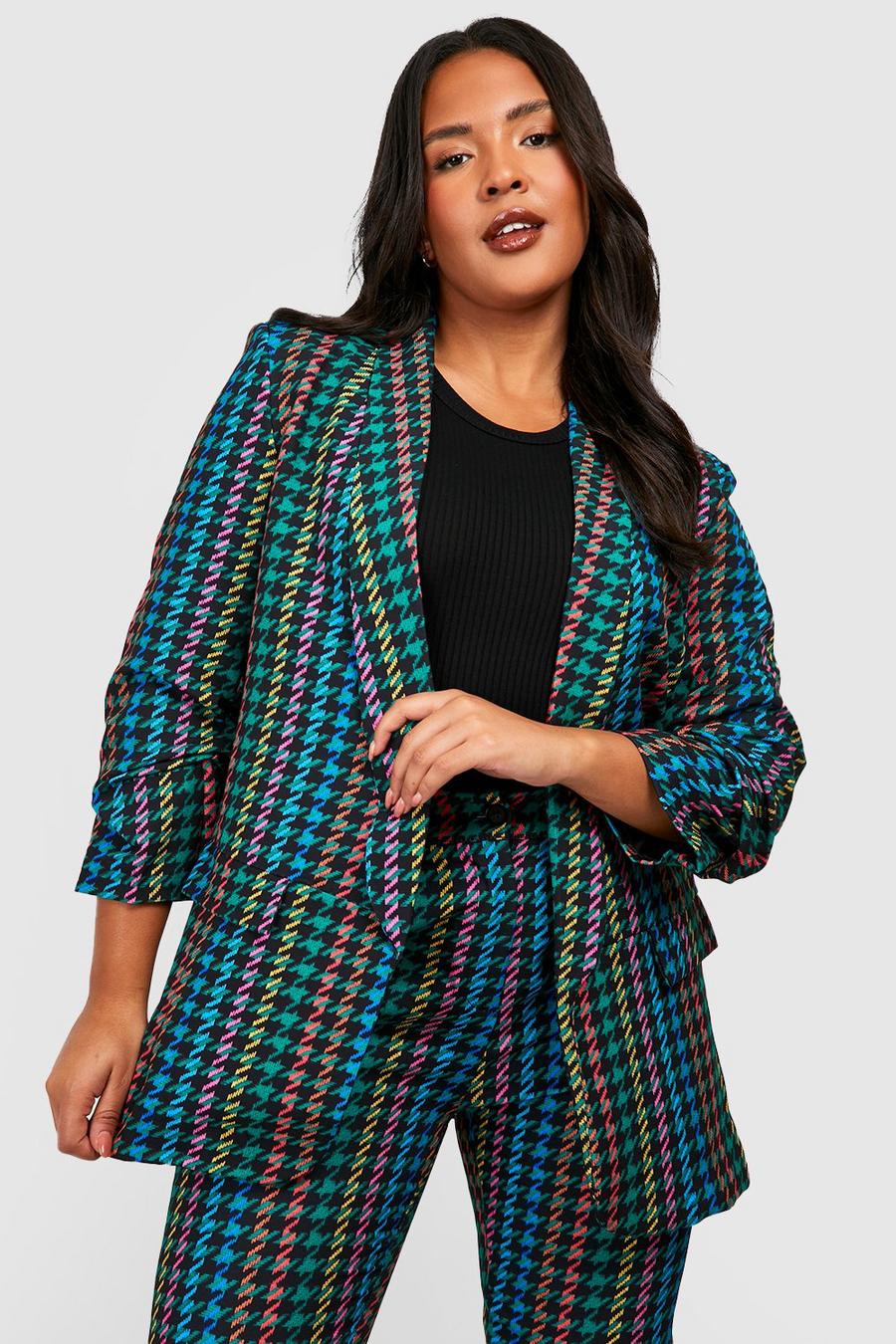 Blazer Plus Size in pied-de-poule in colori accesi, Black