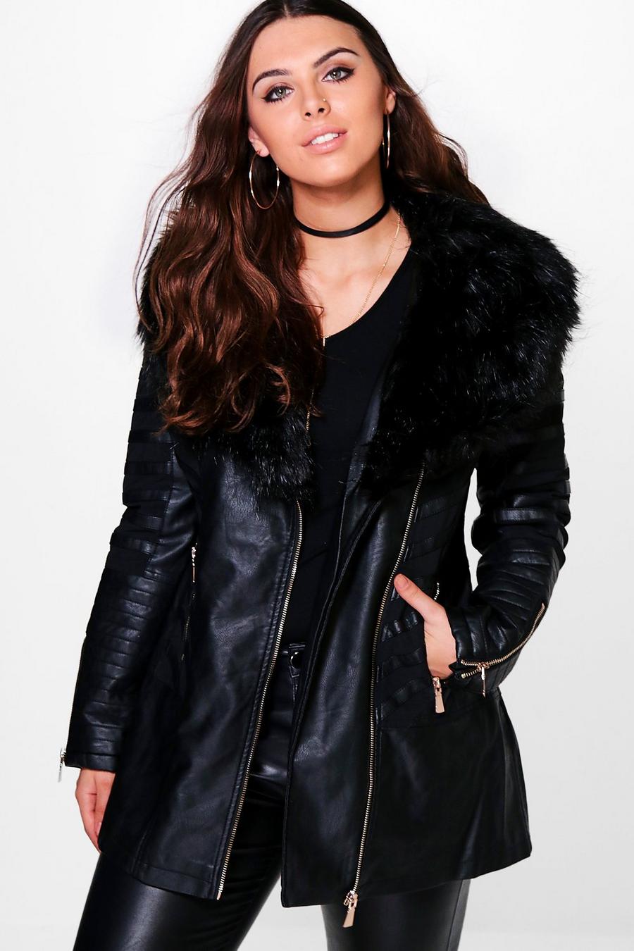 Plus Louisa Longline Fur Trim Faux Leather Jacket image number 1