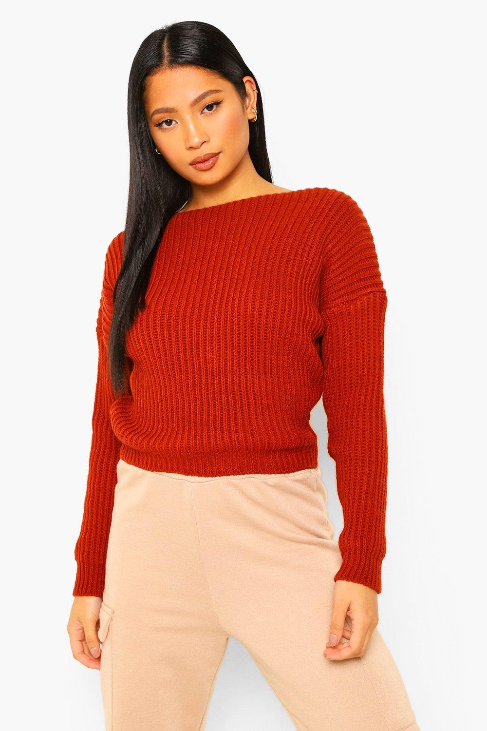 Jumpers Petite Lace Trim Chunky Knit V-Neck Jumper