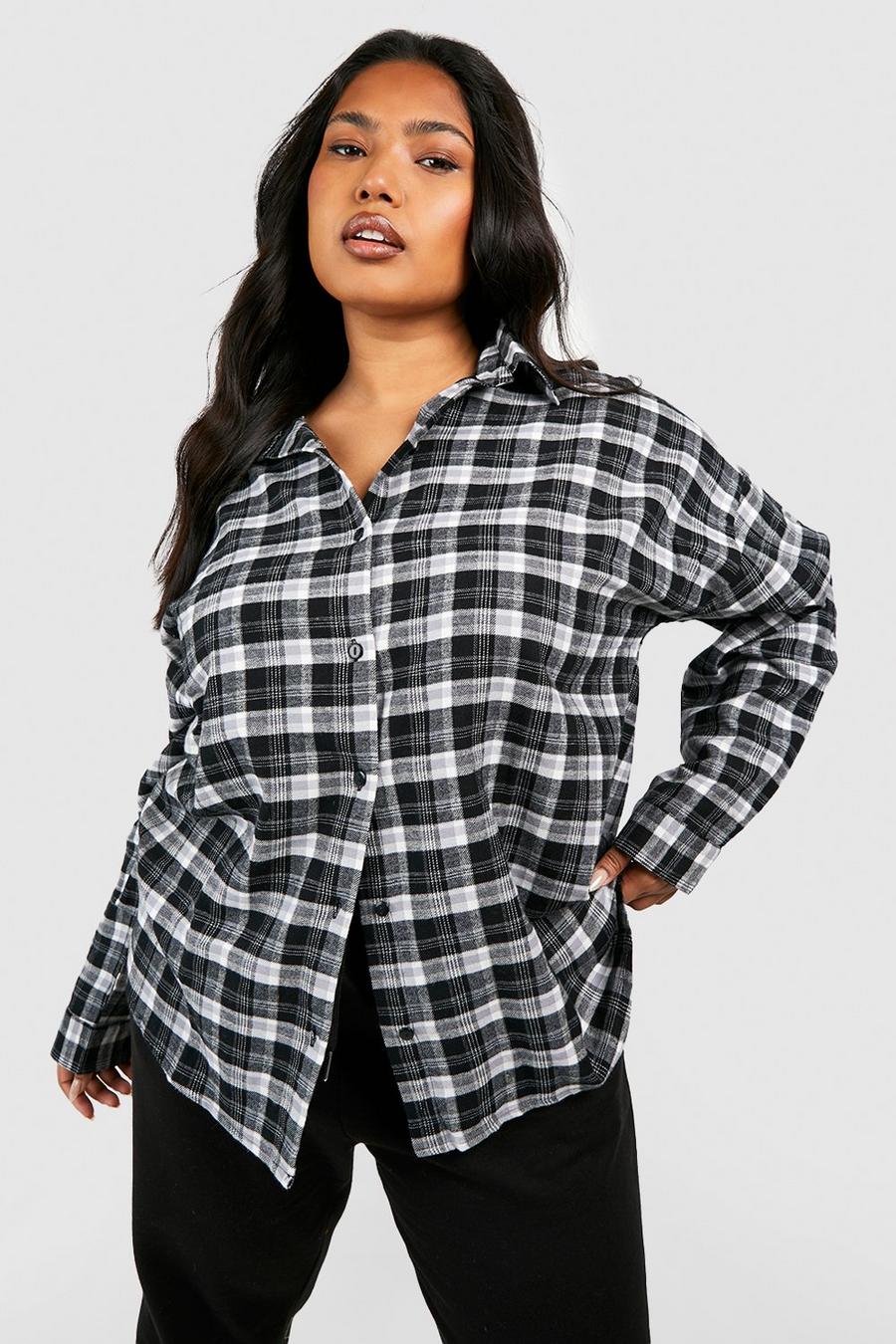 Black Plus Oversized Boyfriend Flannel Shirt