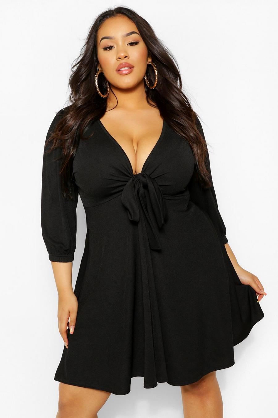 Grande taille - Robe patineuse nouée, Noir