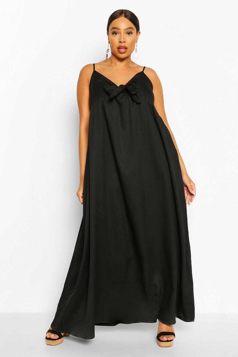 Black Plus Tie Front Strappy Maxi Dress