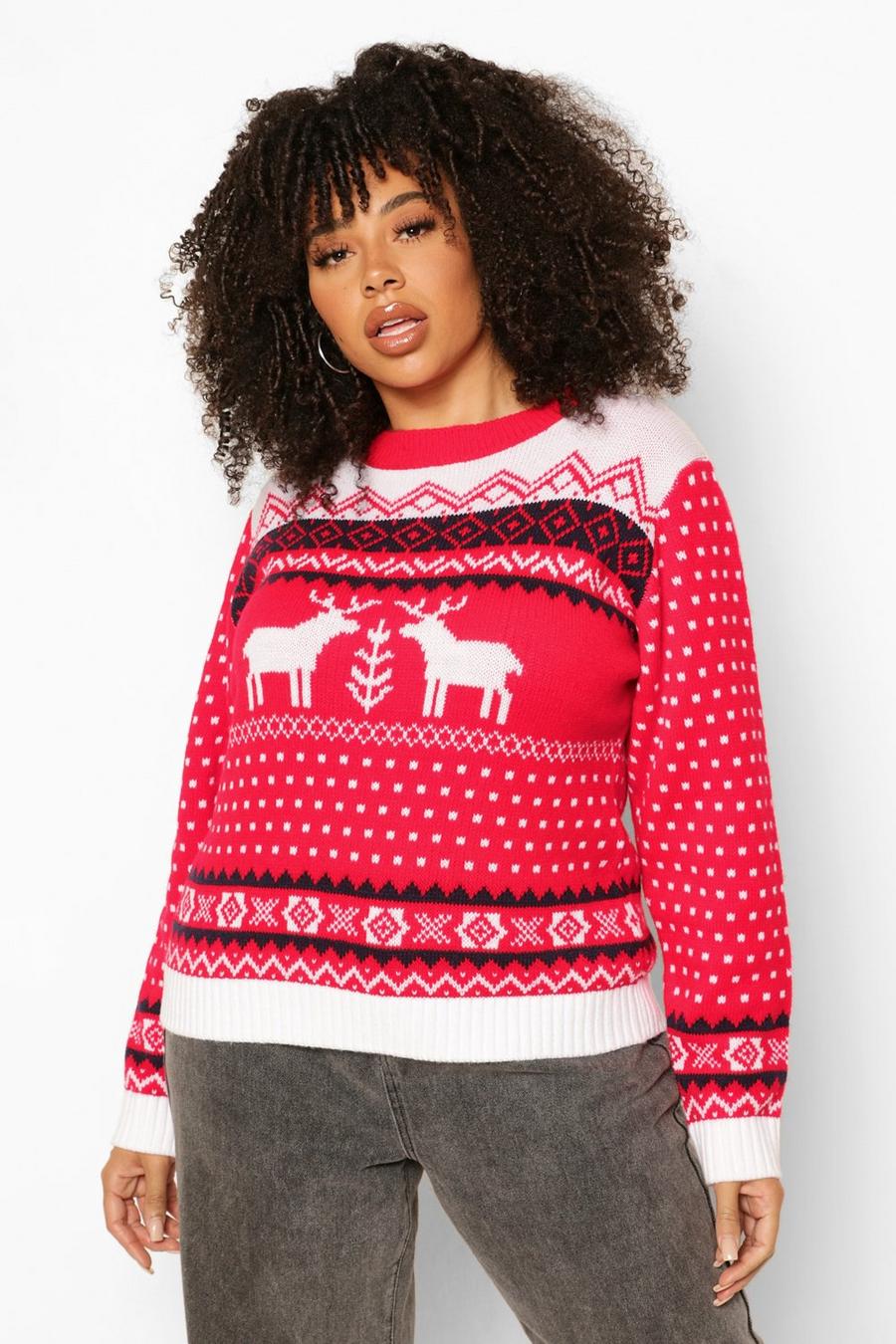 Red Plus Christmas Reindeer Sweater