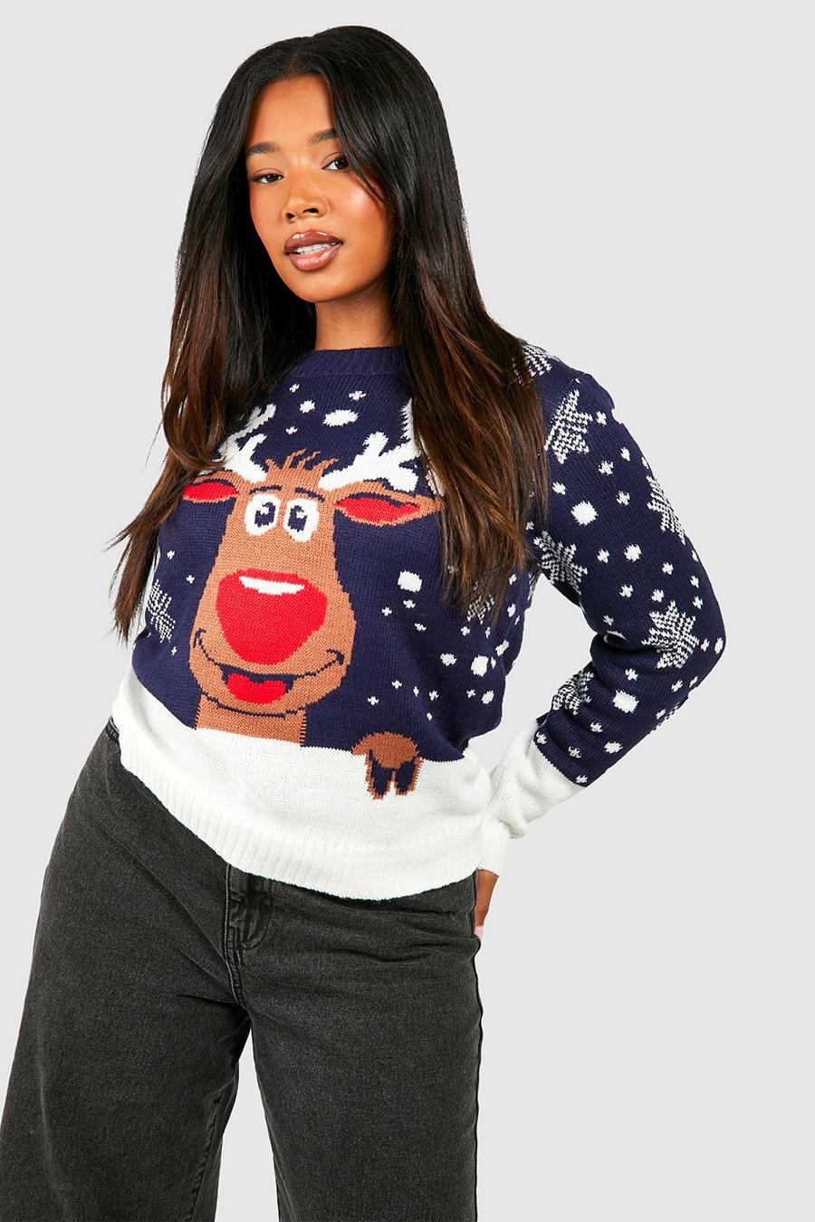Navy Plus Reindeer Snowflake Sweater