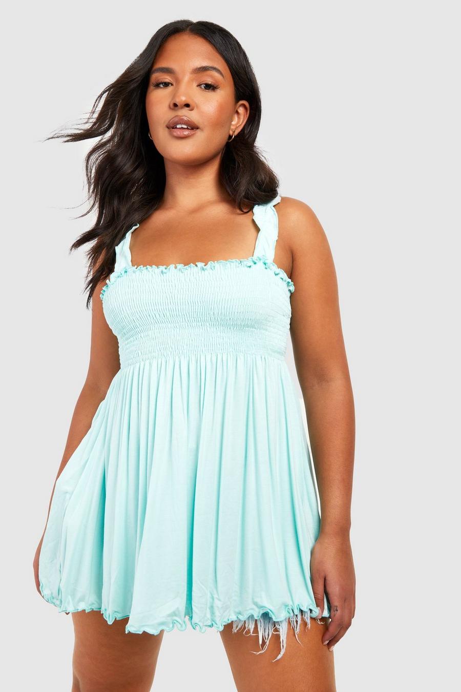 Grande taille - Caraco peplum à bretelles froncées à volants, Mint