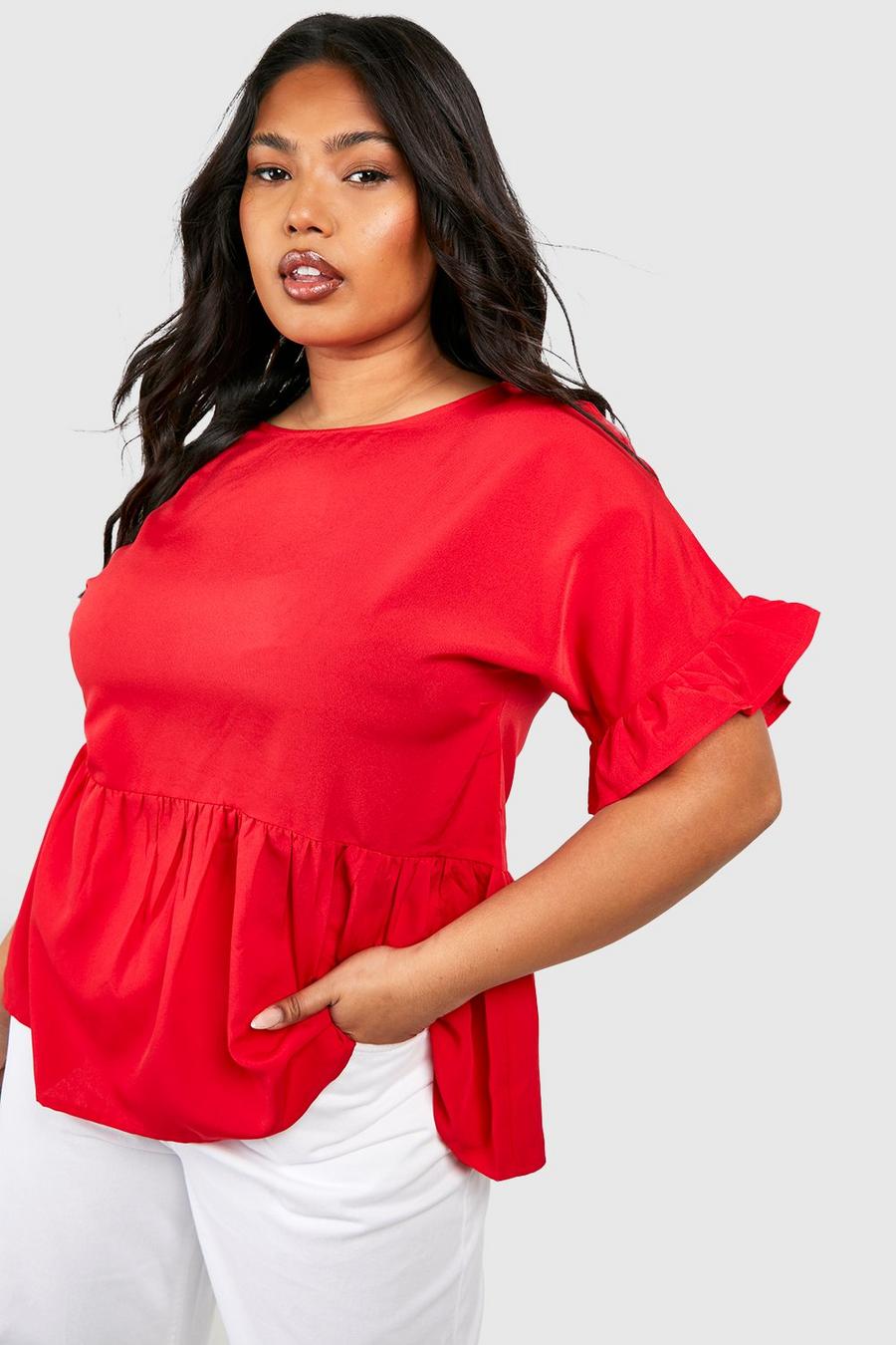 Red Plus Criss Cross Back Smock Top