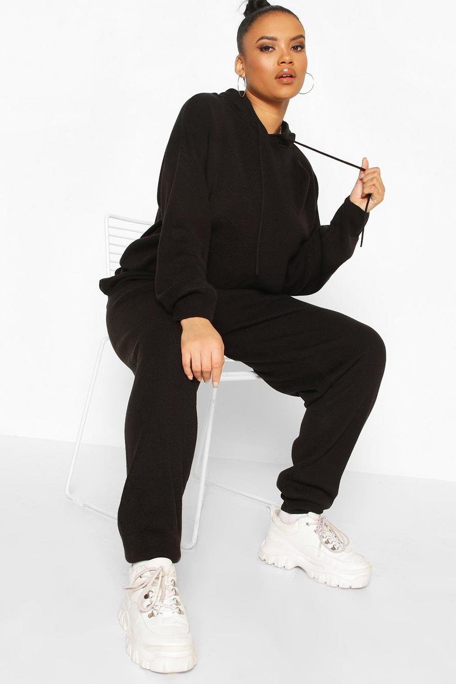 Black Plus Knitted Hoodie Loungewear Set