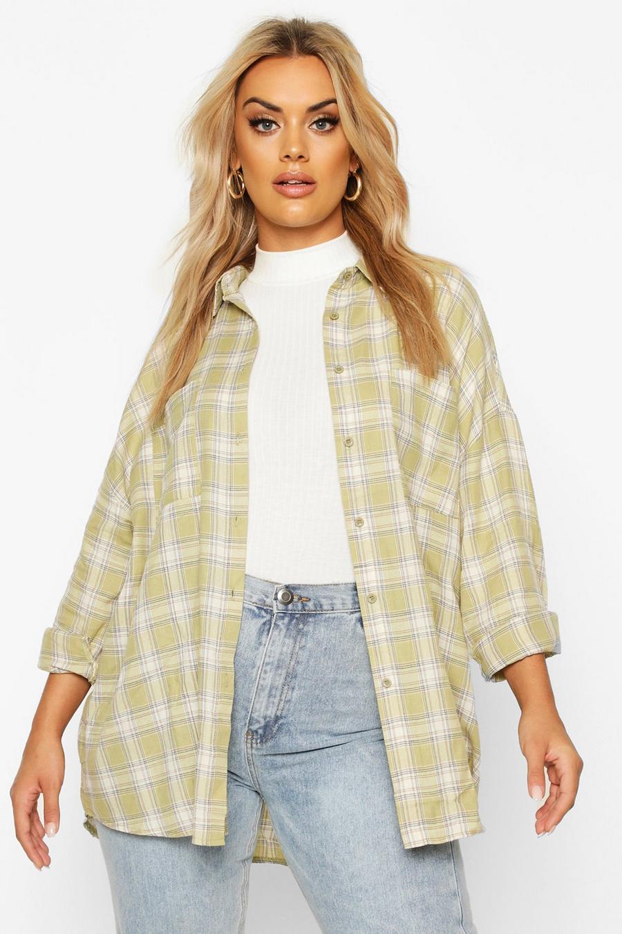 Sage Plus Flannel Oversized Boyfriend Shirt