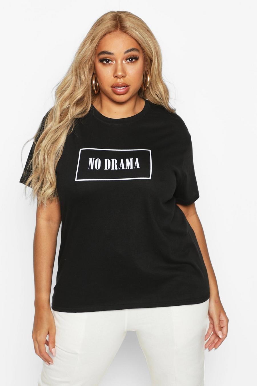 Plus T-Shirt mit „No Drama“-Slogan image number 1