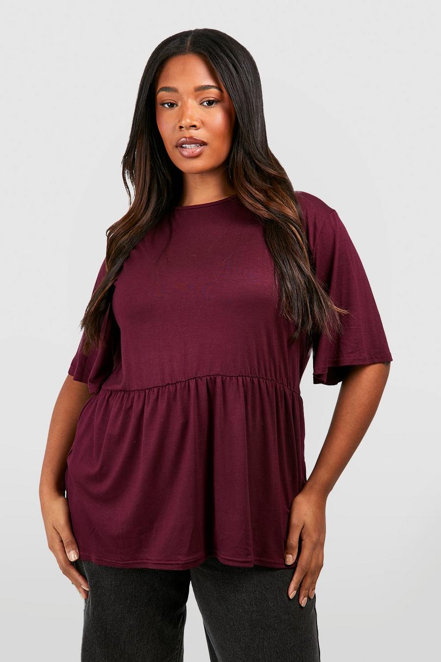 Berry Plus Jersey Knit Frill Hem Smock Top