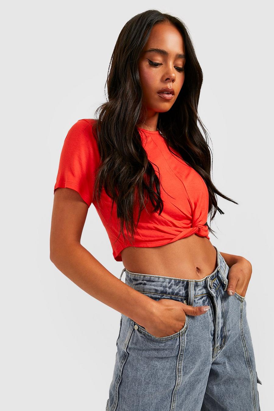 Petite Tie Front Cropped T-Shirt